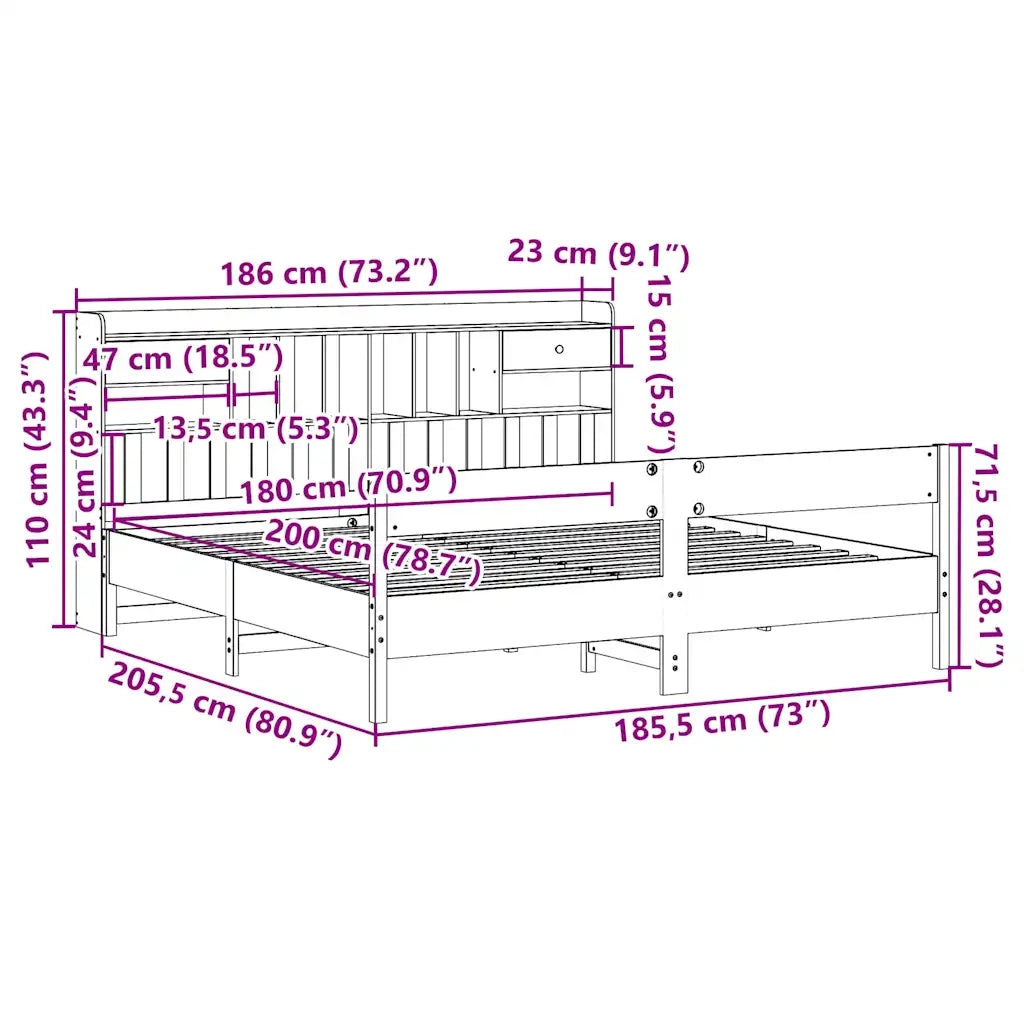 Letto matrimoniale | Letto per adulti | Letto Libreria senza Materasso 180x200 cm in Legno di Pino