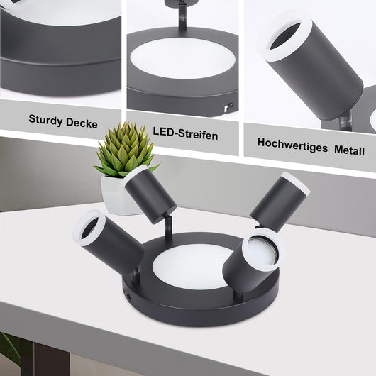 ZMH Faretto da soffitto 4 lampadine GU10 20W camera 3000k nero Girevole Orientabile metallo 350°
