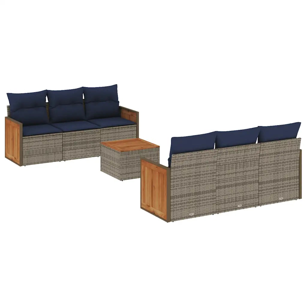 Set Divani da Giardino 7 pz con Cuscini Grigio in Polyrattan 3227475