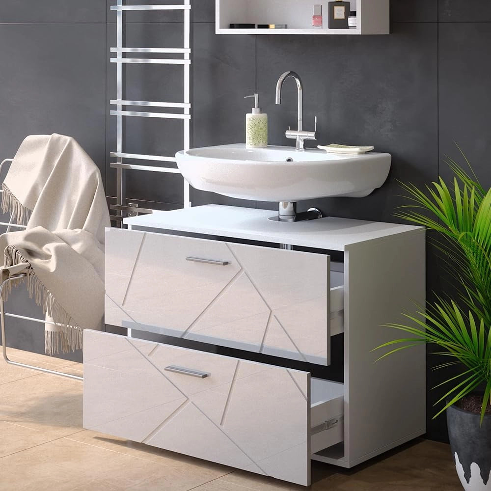 Mobile sottolavabo per bagno Irma, Bianco lucido, 80 x 58.6 cm, adatto per l'installazione sopra il sifone con aperture di aerazione