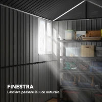 Casetta da Giardino Porta Attrezzi in Acciaio Zincato e PP con Finestra, 259x172x222 cm, Grigia e Bianca