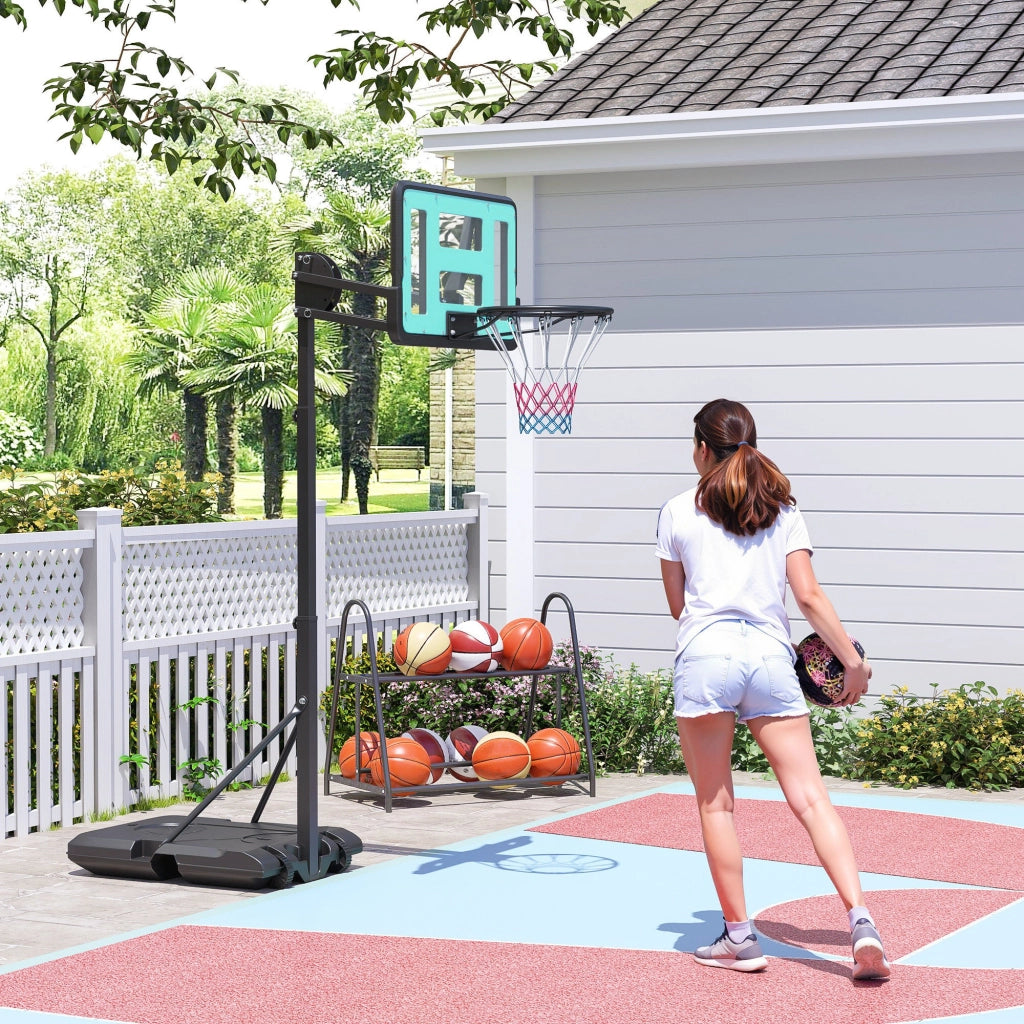 Canestro da Basket Regolabile 146-236 cm con Ruote e Base Riempibile ¨C zephmum ¨C Nero