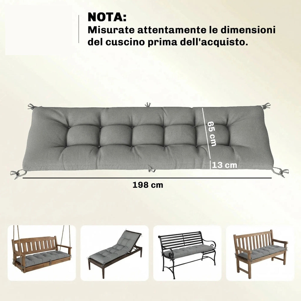 Cuscino per Chaise Lounge 198 x 65 cm da Esterno UV50+ Imbottitura in Cotone PP Grigio Chiaro