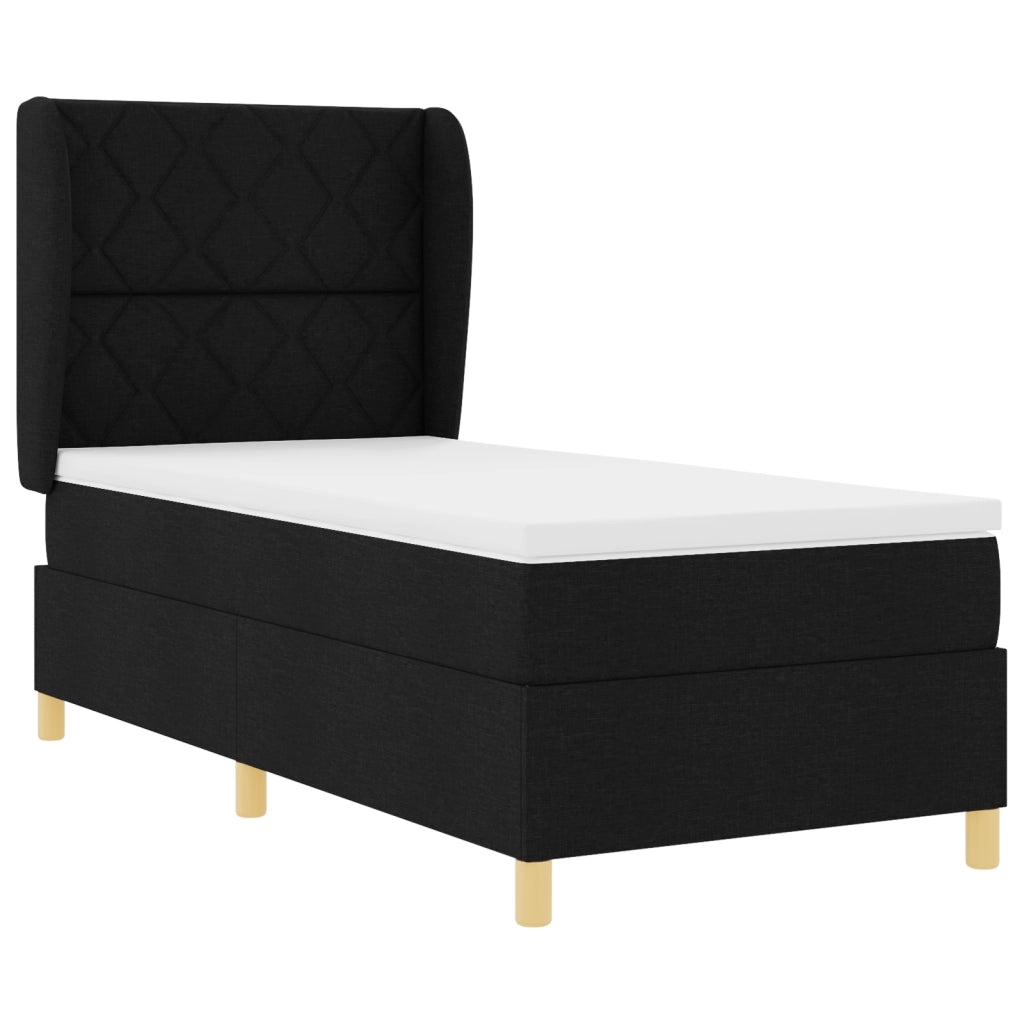Letto Box Spring con Materasso Nero 100x200 cm Tessuto