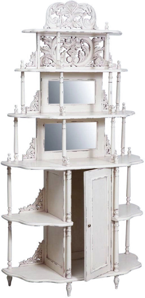 Biscottini Etagere in legno massello di mogano finitura bianca anticata 100x39x190 cm