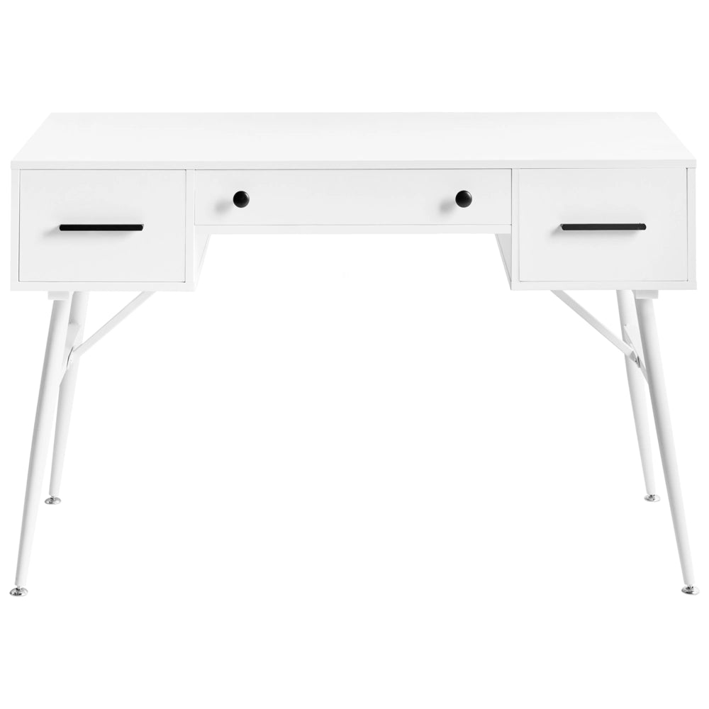 Scrivania da ufficio per casa in truciolato bianco con gambe in ferro 120 x 50 cm con 3 cassetti stile retrò