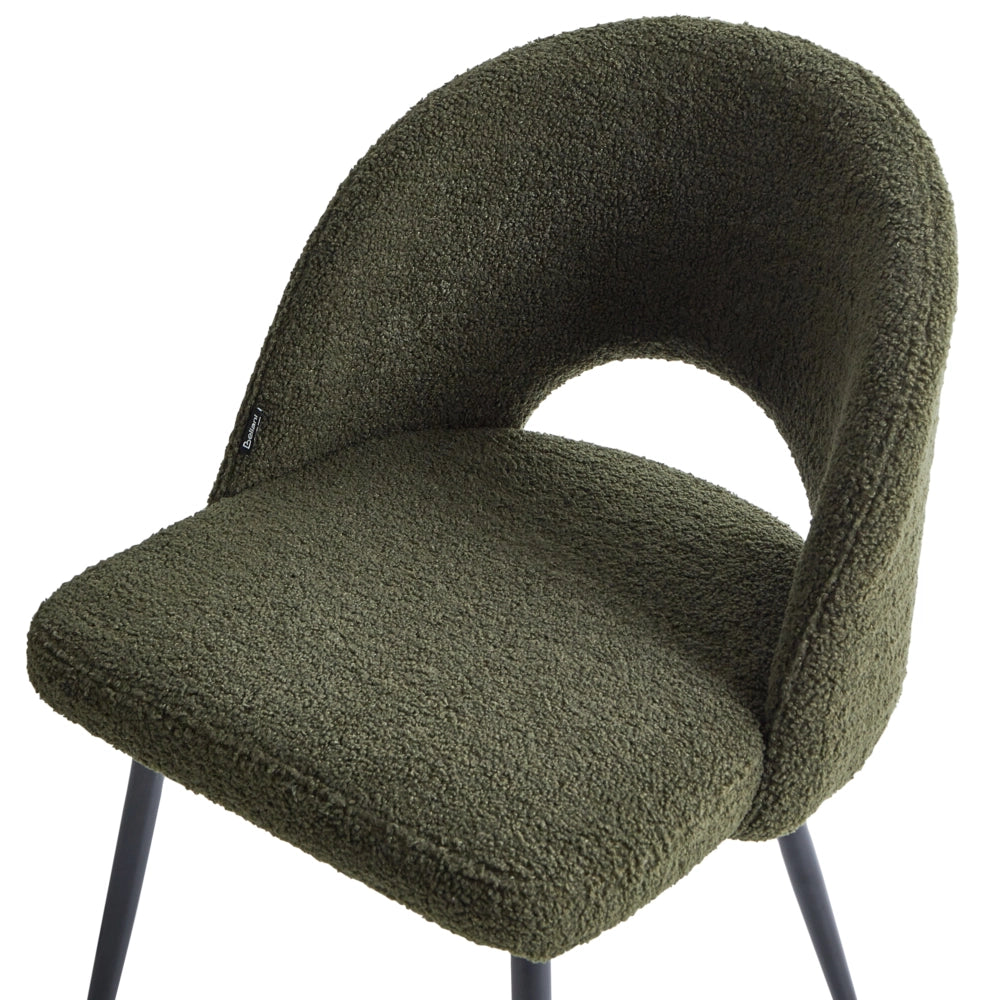 Set di 2 sedie da pranzo in tessuto bouclè verde scuro braccioli schienale intagliato gambe in metallo moderna industriale