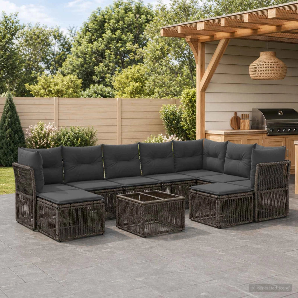 Set Divano da Giardino 10 pz Grigio polyrattan 3434444
