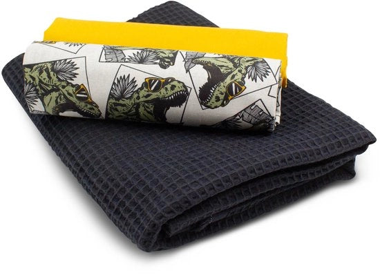 Set di tessuti wafelpiqué e cotone coordinati con tessuto wafel 100% cotone Tex Standard 100 (Set 90 Cooler Dino)