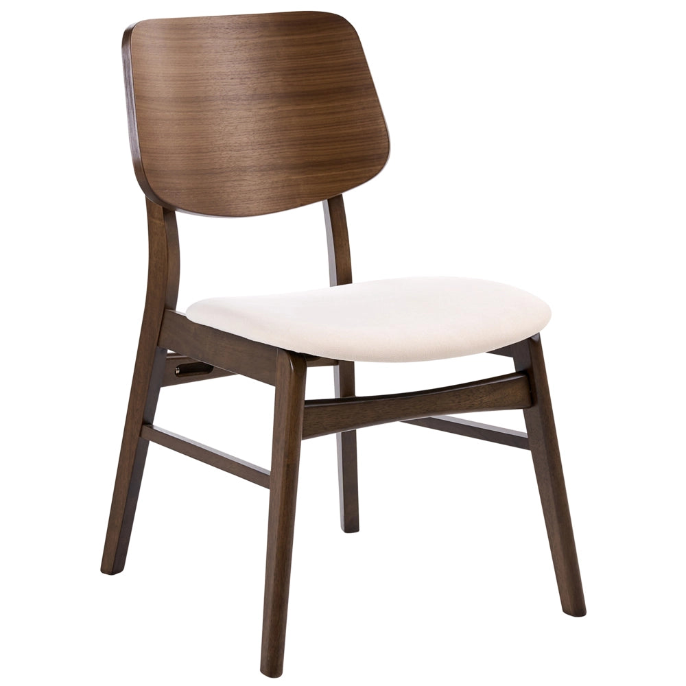 Set di 2 sedie da pranzo in bouclé di poliestere marrone e bianco sporco con gambe in legno di gomma stile retrò tradizionale