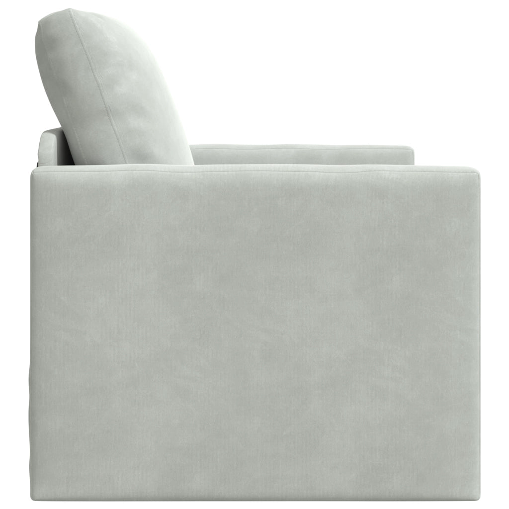 Divano a terra  Singolo Convertibile in Velluto 74x77x81 cm Grigio chiaro