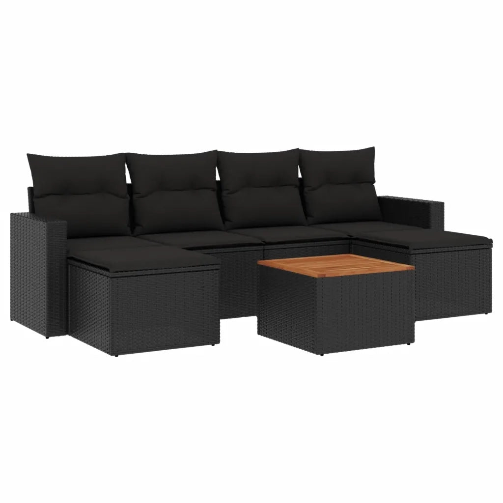 Set Divani da Giardino con Cuscini 7pz Nero Polyrattan 3224242