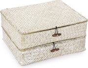 Due cassette di conservazione in rami di bambù con coperchio - cassetti di conservazione per mensola - 32 x 28 x 7 cm cassetti di conservazione in bambù bianchi