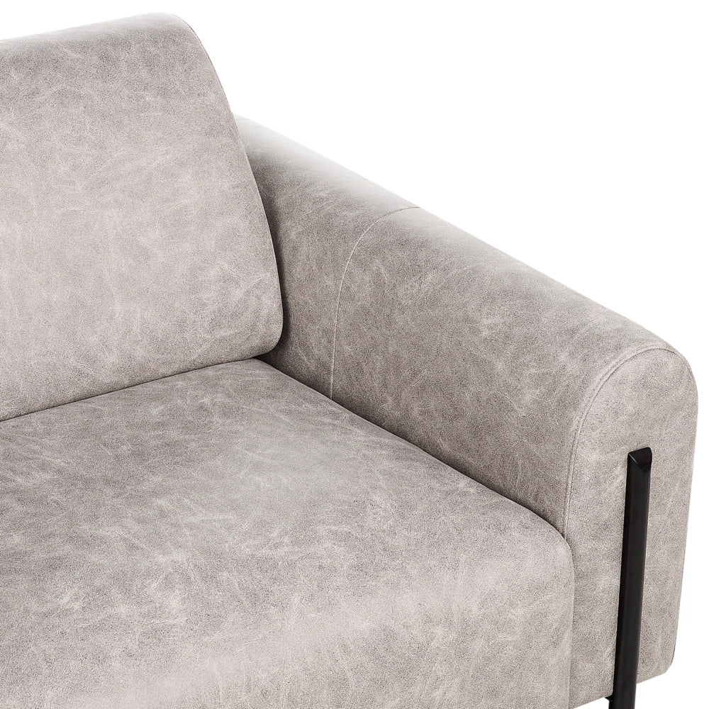 Divano 3 posti rivestito in tessuto effetto pelle grigio schienale regolabile stile moderno