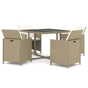 Set da Pranzo da Giardino 5 pz | Set Salotto da Giardino con Cuscini Beige in Polyrattan