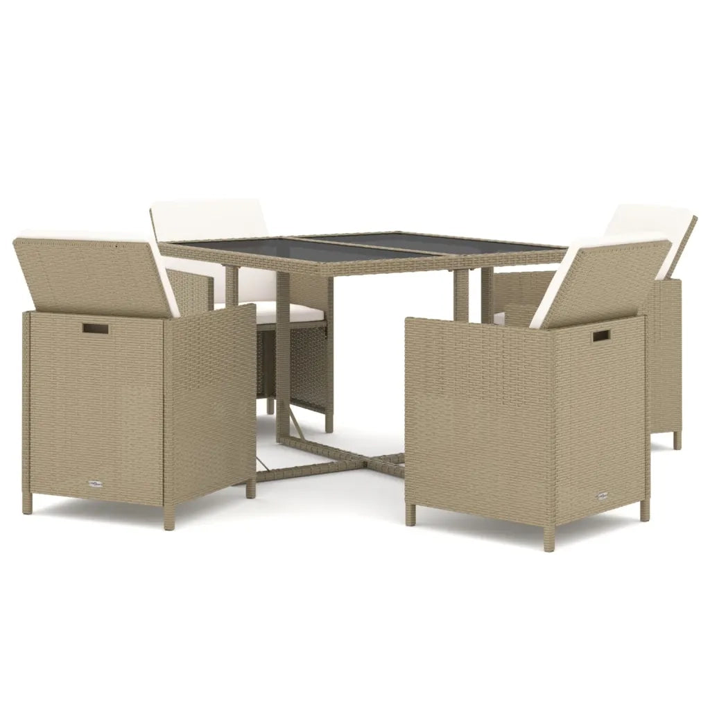Set da Pranzo da Giardino 5 pz | Set Salotto da Giardino con Cuscini Beige in Polyrattan