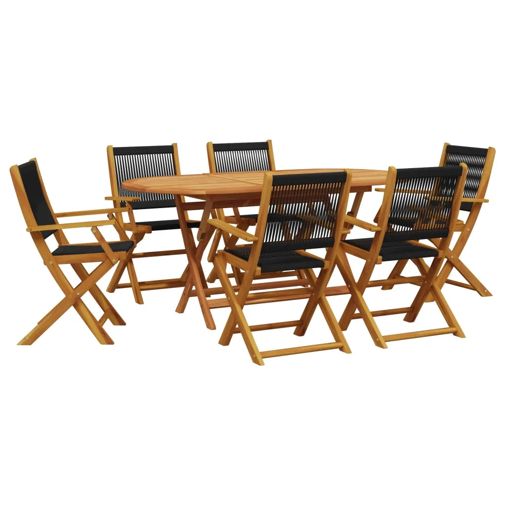 Set Pranzo da Giardino 7 pz Nero Polipropilene e Legno Massello