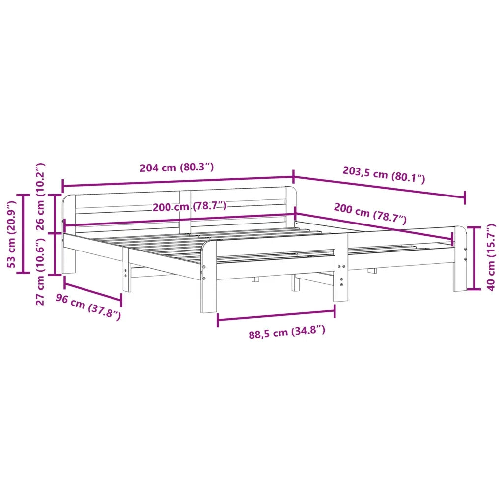 Letto senza Materasso-Struttura Letto 200x200 cm in Legno Massello di Pino 542395