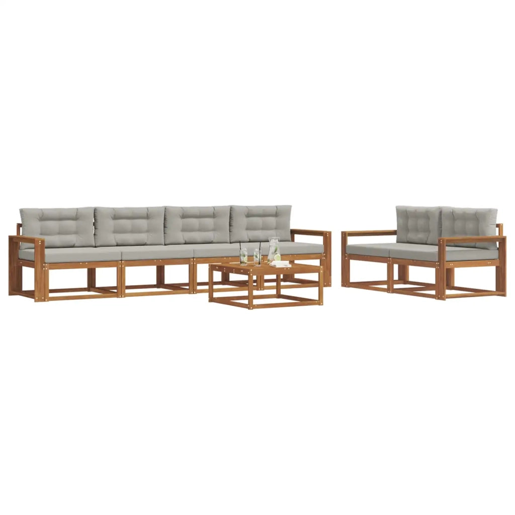 Set di divani da esterno 7 pcs Grigio Naturale e Chiaro