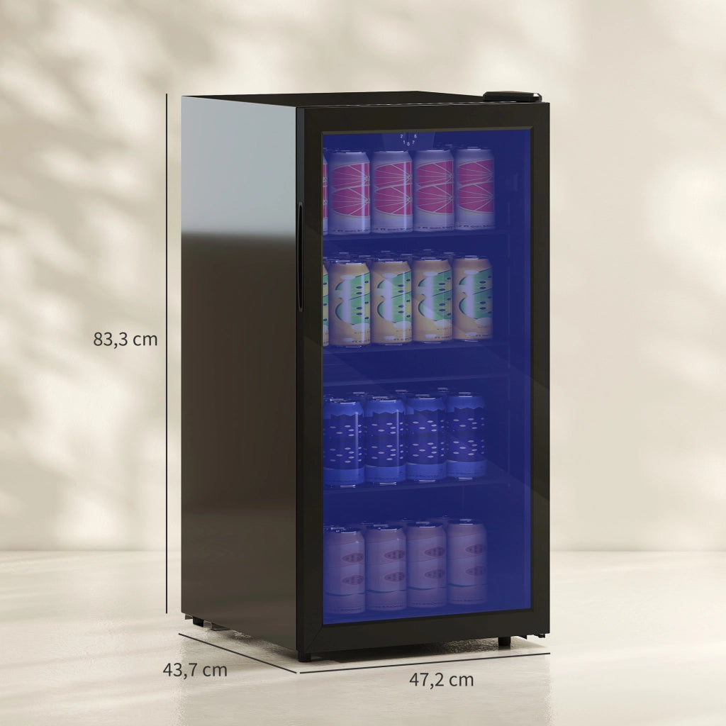 Frigo Bevande 93 Litri ¨C Zephmum ¨C 115 Lattine, Porta in Vetro, Scaffali Regolabili, LED, Nero