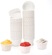 100 confezioni di bicchieri di carta, imballaggio monouso, 6,8 x 5 x 3,9 cm, contenitore e cassetta di stoccaggio per ketchup, cera per rimozione capelli e peli del naso, gelato, torta, salse, ramekin, bicchierini per shot, soufflé e portate di prova