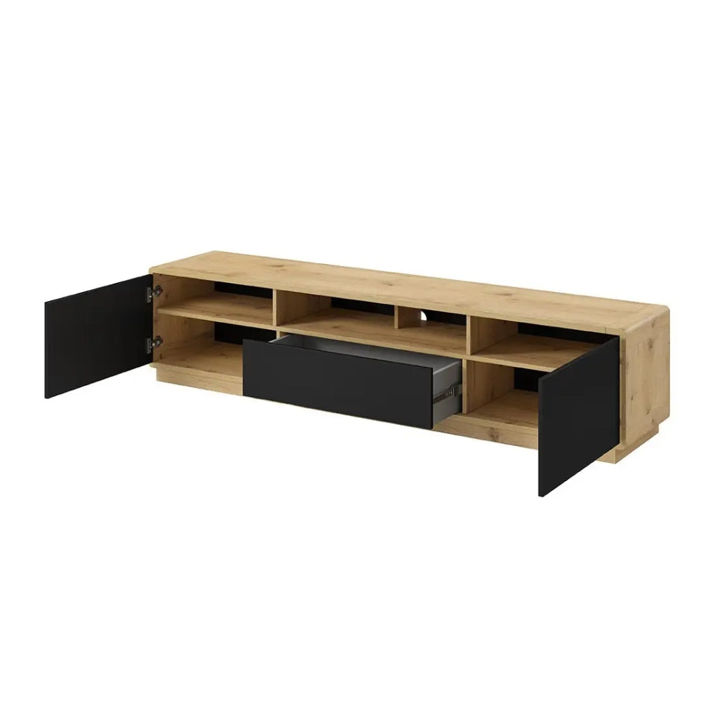 Mobile TV 200cm collezione VILLA. Colore rovere e nero opaco. LED integrato.