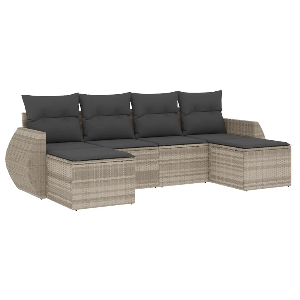 Set Divano da Giardino 6pz con Cuscini Grigio Chiaro Polyrattan