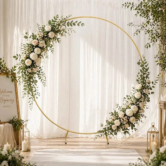 Sostegno metallico rotondo per decorazioni di matrimonio, cerimonia e festa, per uso esterno, 2m, per decorazioni con palloncini e fiori