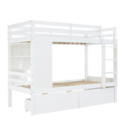 Letto a Castello 90 x 200 cm e 90 x 200 cm; 2 Posti - 2 Cassetti; Scala e Scaffale