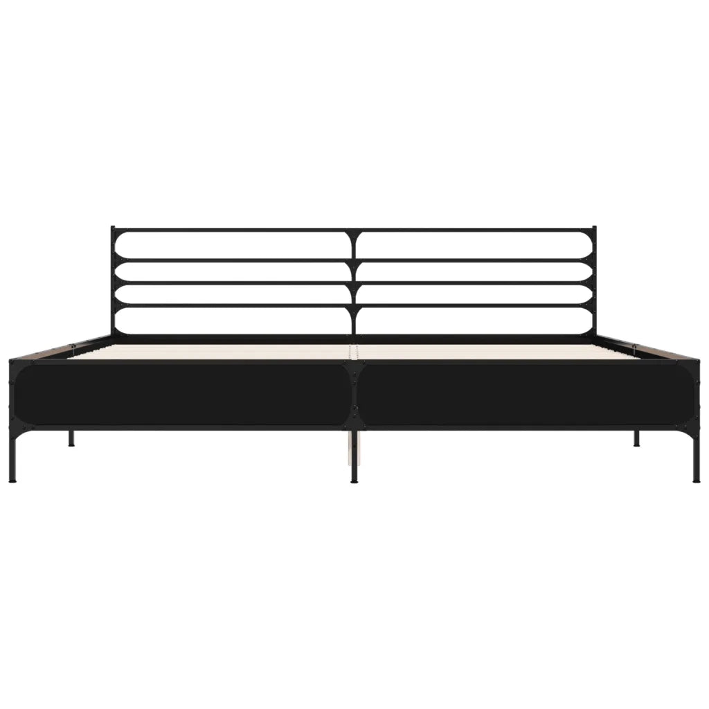 Giroletto Nero 180x200 cm in Legno Multistrato e Metallo