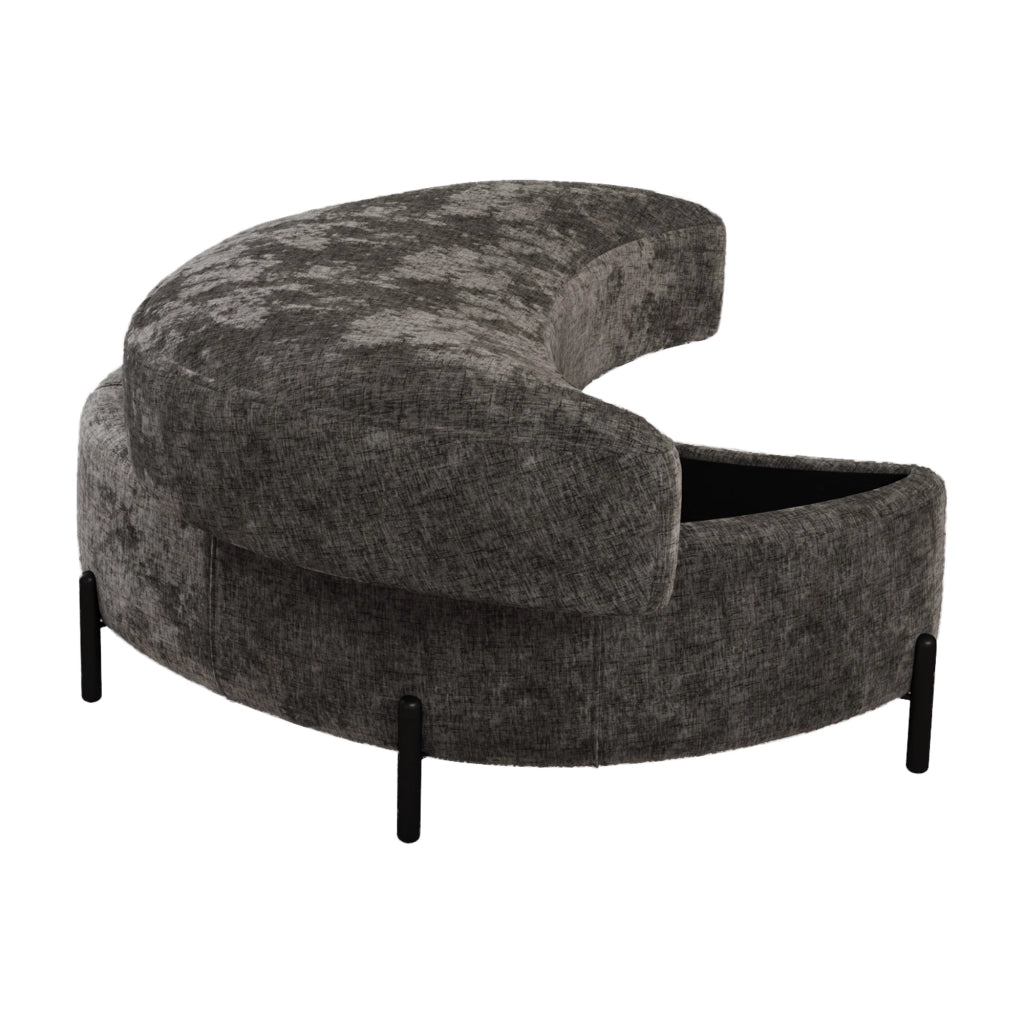 Pouf Contenitore Mezzaluna con Vassoio ¨C MINIMAL ¨C Tessuto Chenille, Grigio, Poggiapiedi