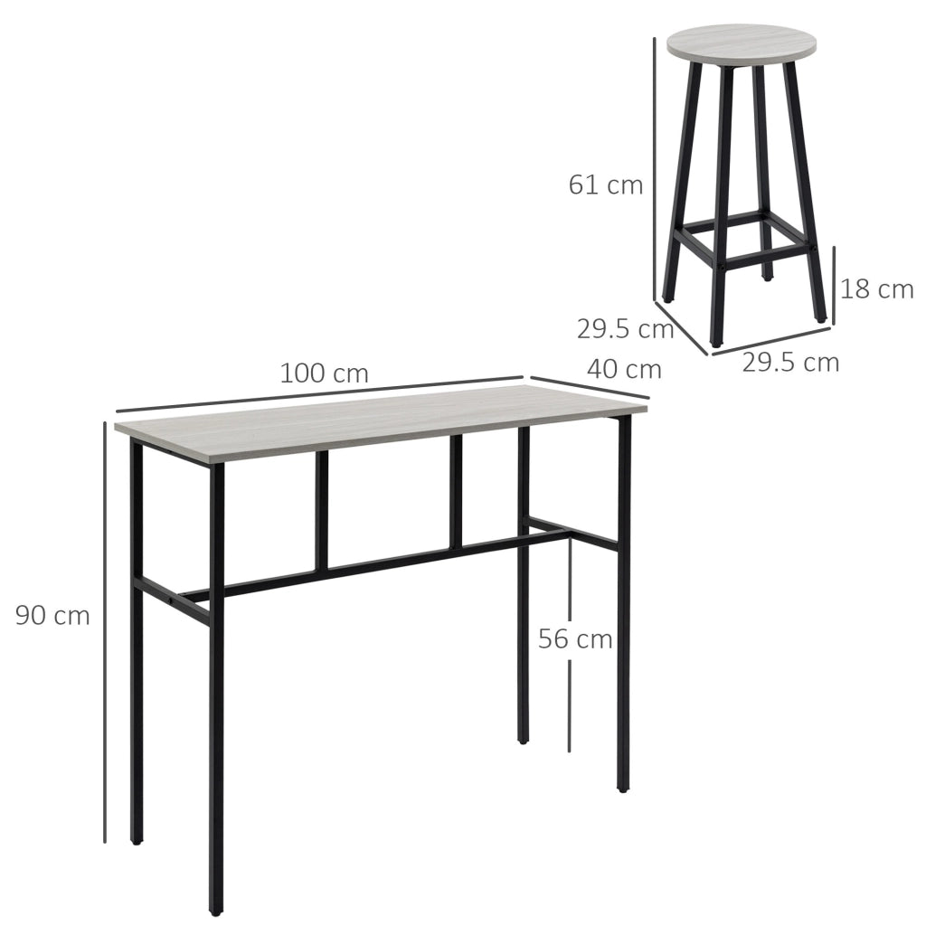 EasyComfort Set da Bar 6 Pezzi con 4 Sgabelli da Bar e 2 Tavoli Alti in Legno Truciolato e Acciaio per Cucina e Soggiorno, Grigio