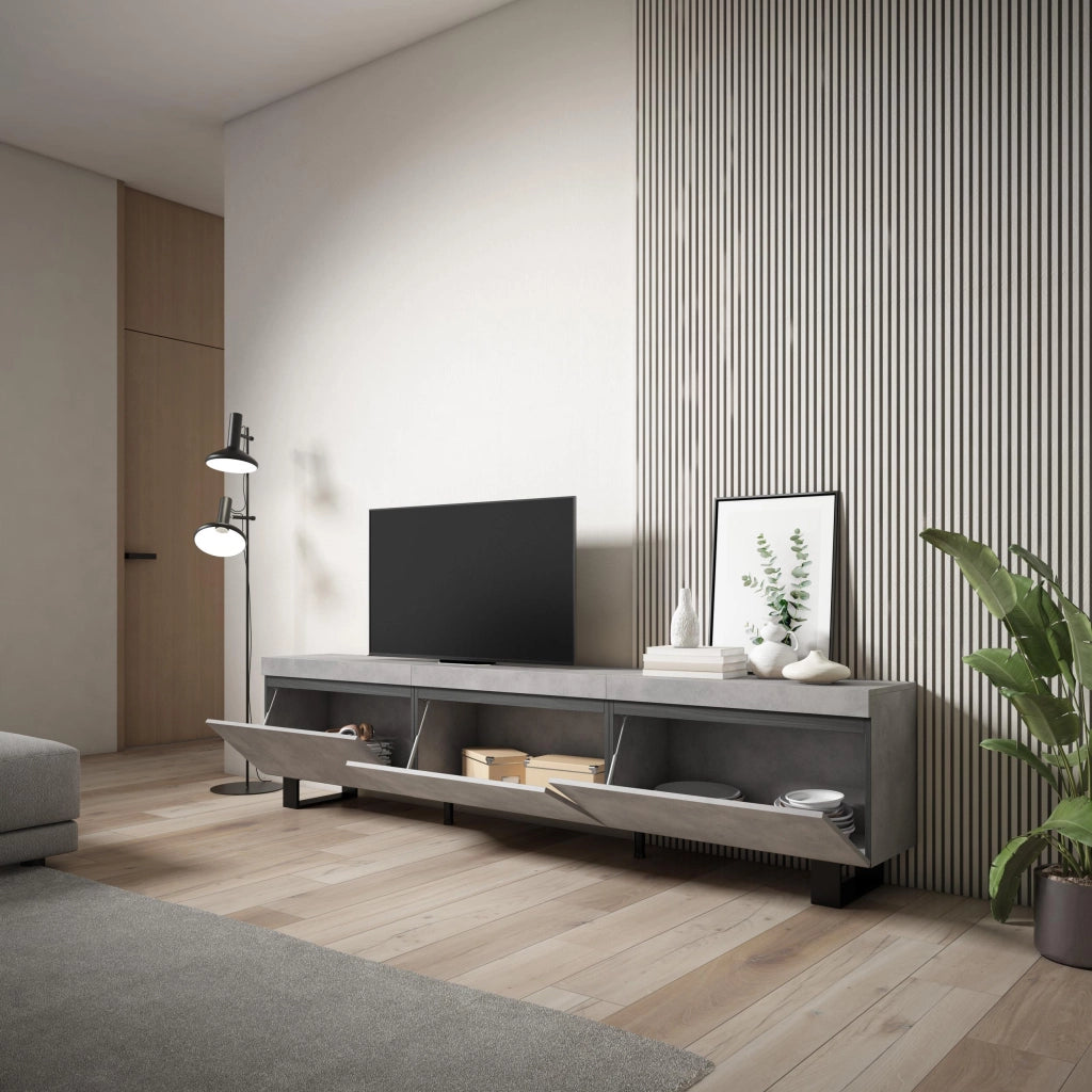 Mobile TV Soggiorno, 240x35x57cm, Design industriale, grigio cemento RF3597