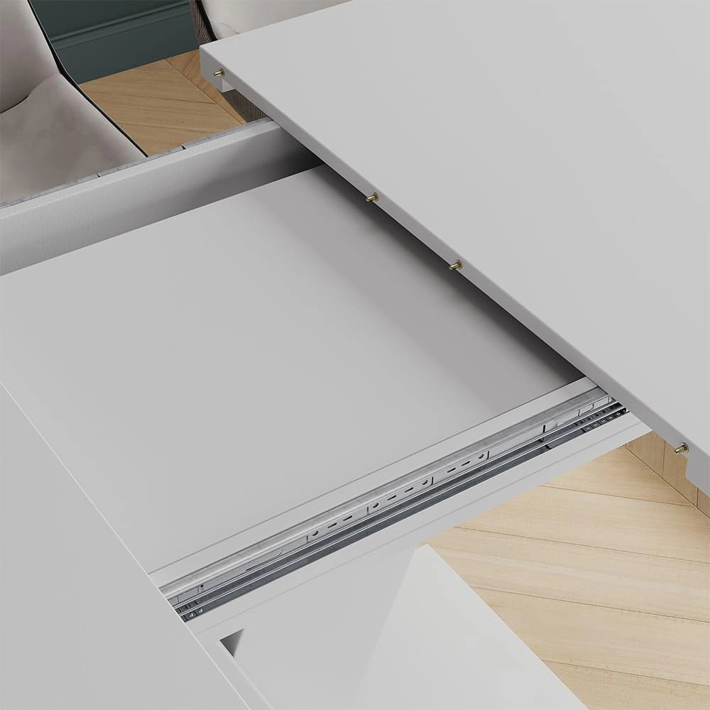 tavolo da pranzo allungabile Fenaro, Bianco, 120 x 80 cm 2 parti, con estrazione sincronizzata per lunghezza variabile del tavolo