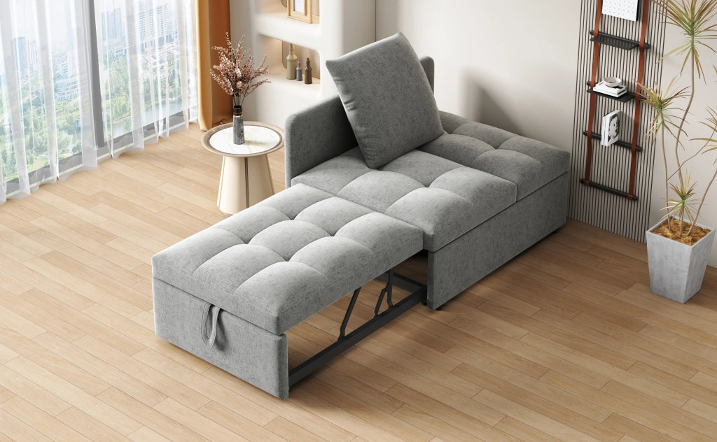 Divano letto 3 in 1 multifunzionale in tessuto effetto lino, schienale regolabile 5 posizioni, colore grigio