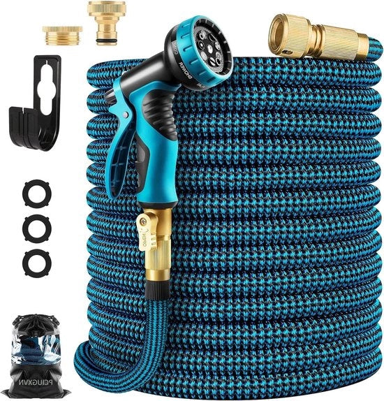 Serpentino flessibile espandibile per giardino con 10 impostazioni di aspersione e adattatore di aspersione in ottone - blu - 45m Serpentina di sostituzione per acqua