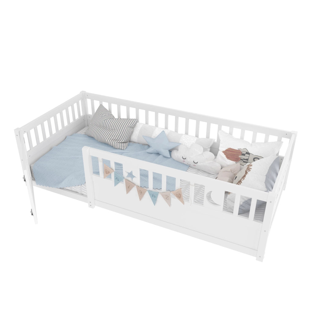 Letto per bambini 90 x 190 cm in pino bianco con sponde e decori stella e luna