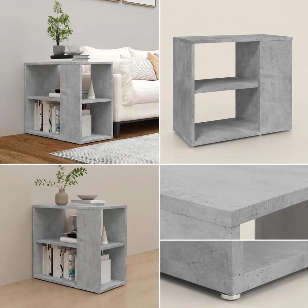 Side Table Concrete Grey 60x30x50 Cm Wood Material
