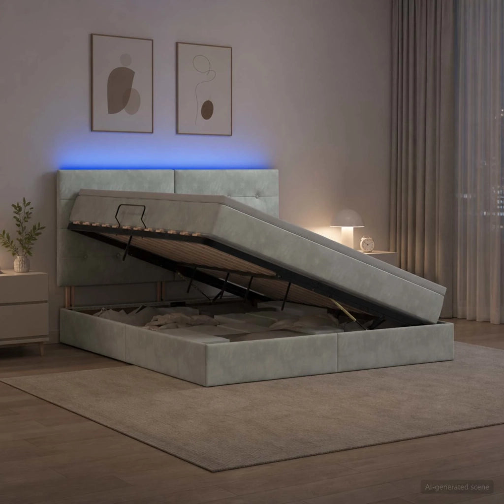 Letto con contenitore LED e materasso Grigio Chiaro 3460146