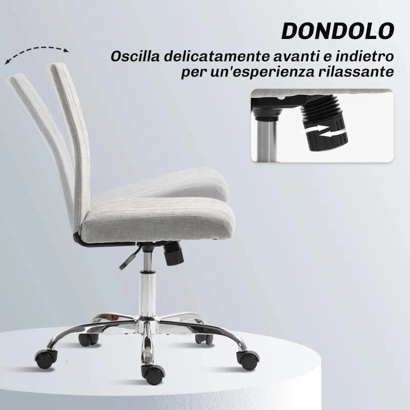 SEDIA UFFICIO SENZA BRACCIOLI CON ALTEZZA REGOLABILE E SEDUTA GIREVOLE, RIVESTIMENTO IN TESSUTO, GRIGIO
