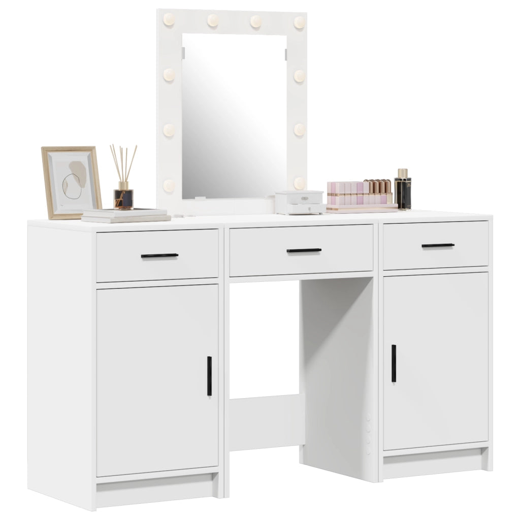 Set di toletta 3 pezzi con LED in legno ingegnerizzato bianco