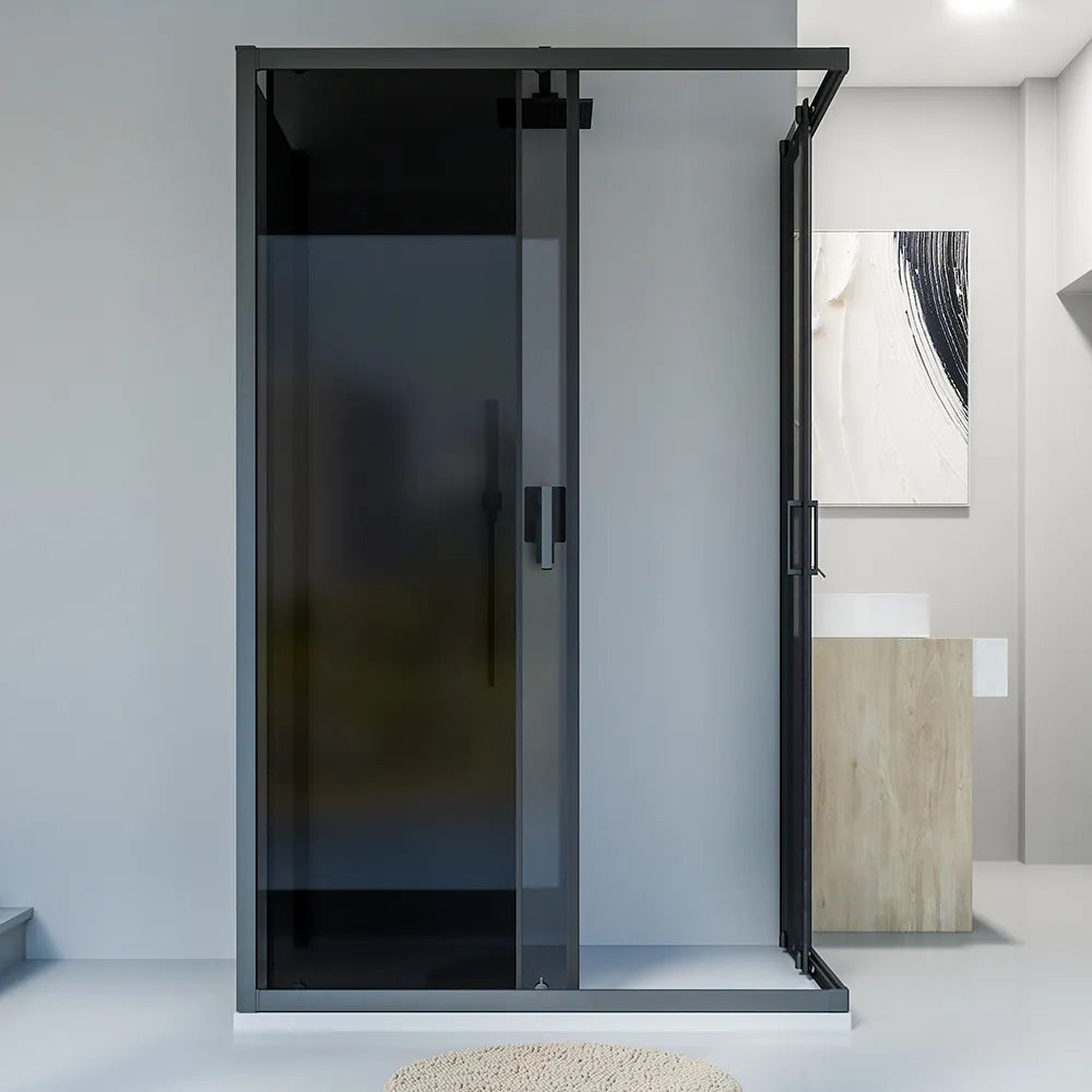 Box doccia nero opaco 3 lati 70x100x70cm con doppio scorrevole e vetro 6mm fumè h185cm | Tonga
