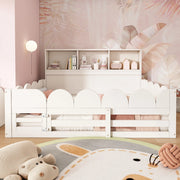 Letto a pavimento per bambini 140x200 cm bianco in legno con sponde; porta e ripiani