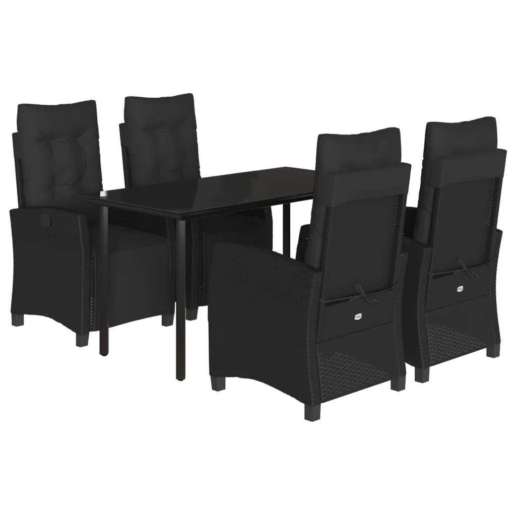 Set da Pranzo da Giardino 5 pz Nero con Cuscini in Polyrattan