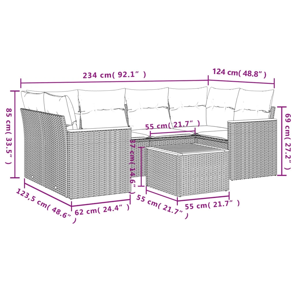 Set Divani da Giardino 7 pz con Cuscini Beige in Polyrattancod mxl 112544
