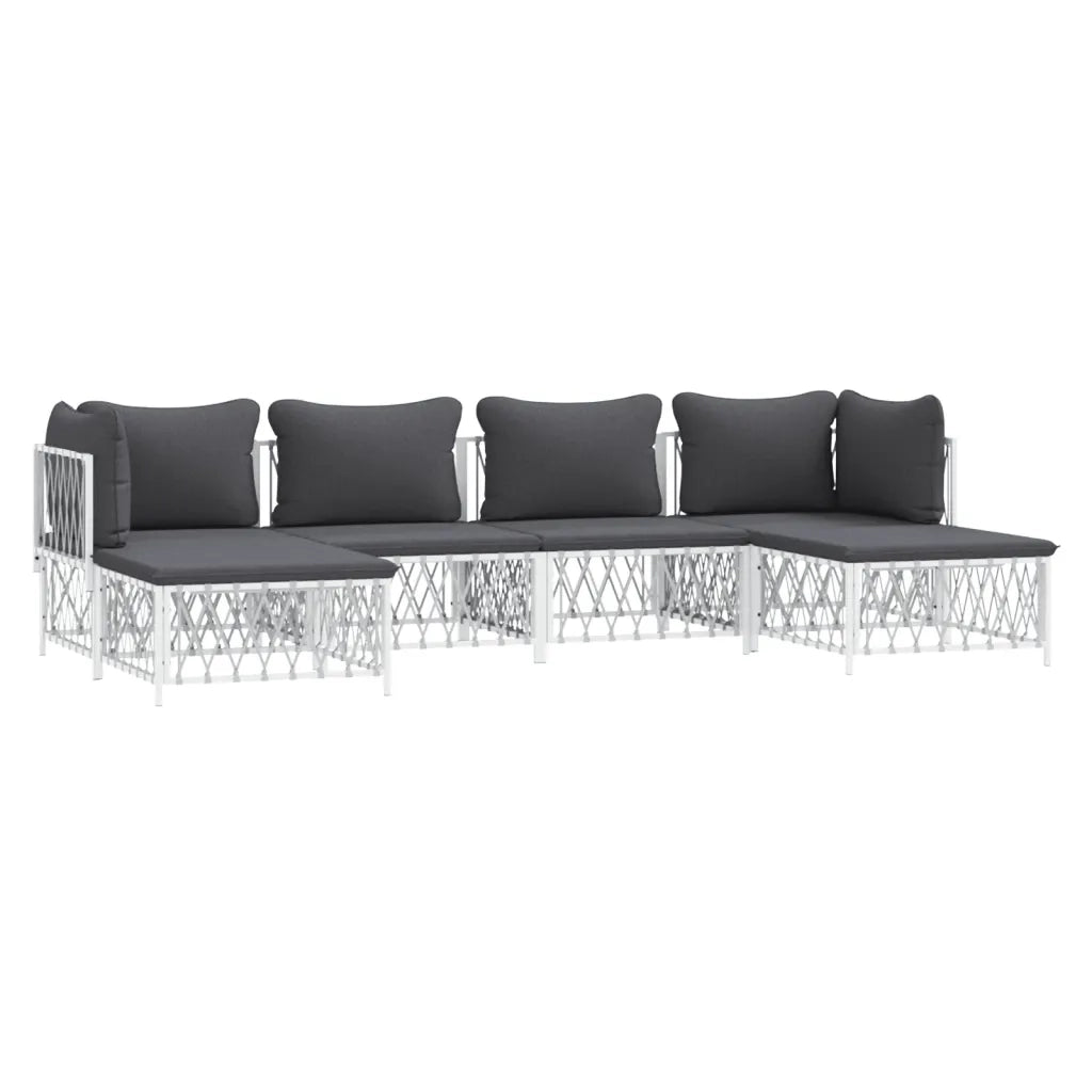 Set Salotto da Giardino 6 pz con Cuscini in Acciaio Bianco