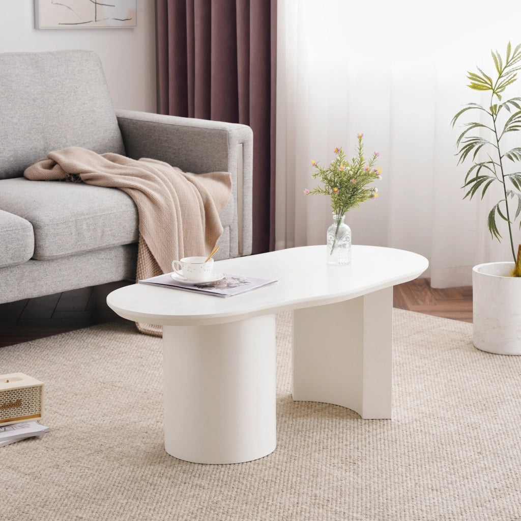 Tavolino da caffè irregolare 100 cm in MDF laccato bianco