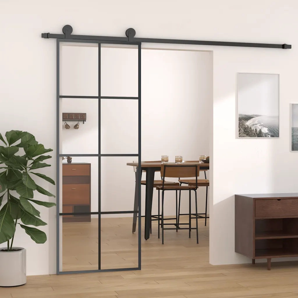 Porta Scorrevole Nera 76x205 cm in Vetro ESG e Alluminio cod mxl 76606