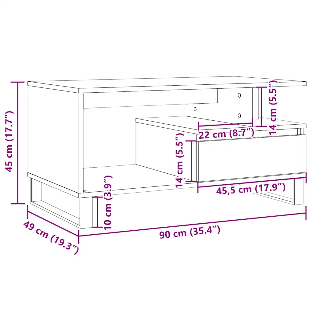 Tavolino da Salotto Legno Antico 90x49x45 cm Legno Multistrato 857454