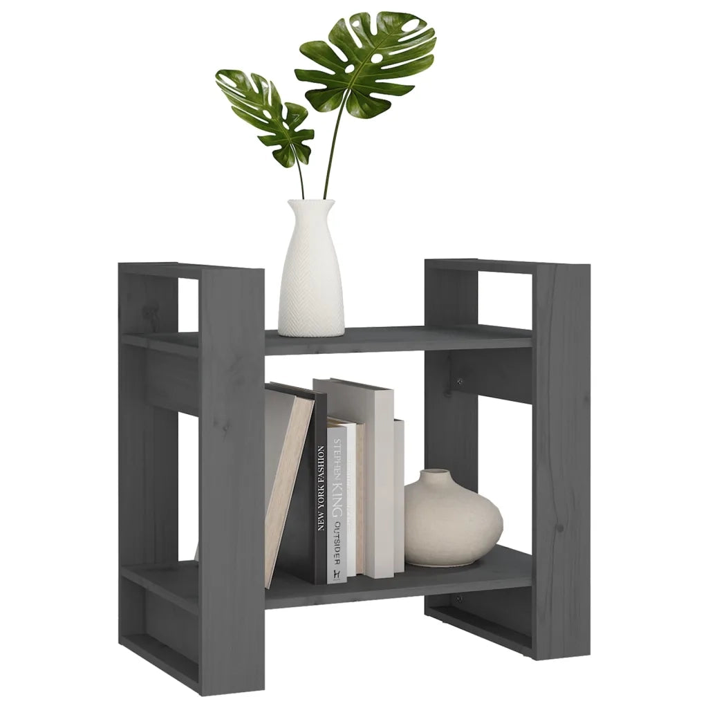 Libreria Divisorio-Scaffale per Libri-Mobile di Stoccaggio Grigio 60x35x57 cm in Legno Massello di Pino